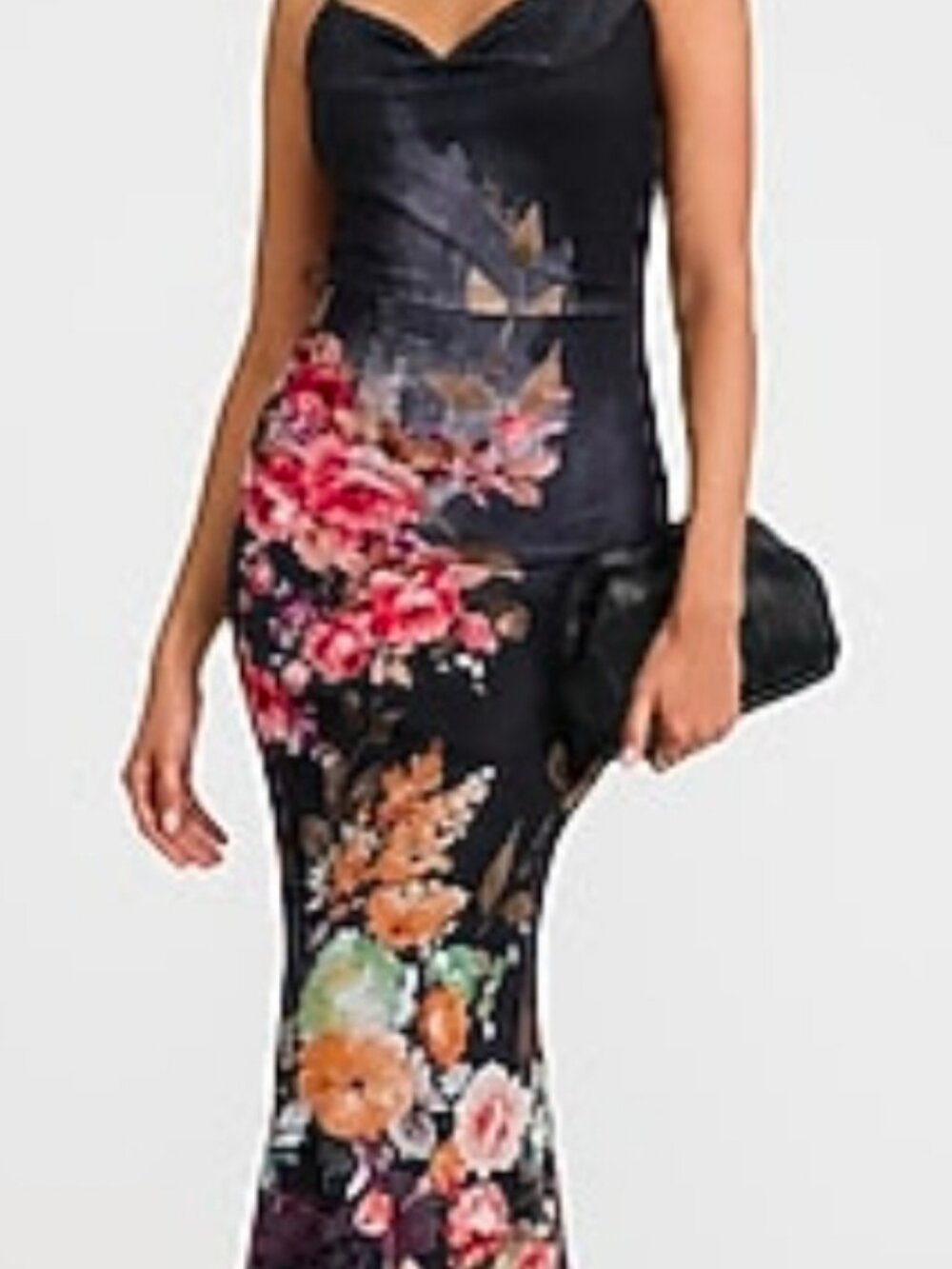 Express Floral Mesh Cowl Neck Strappy Low Back Maxi